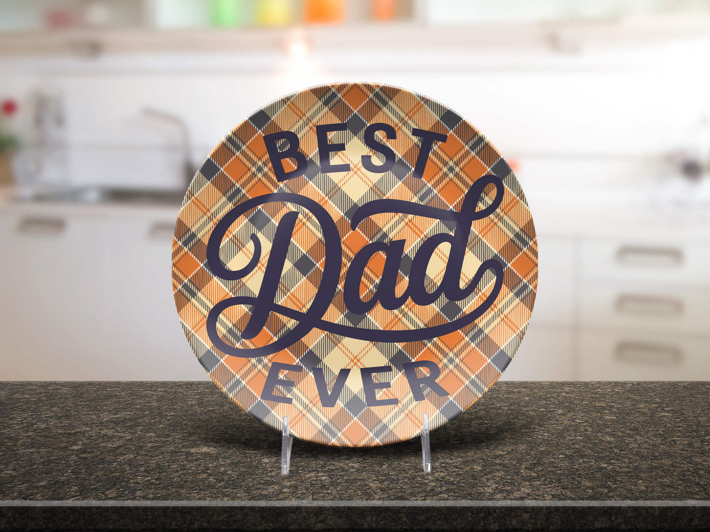 Best Dad Ever Plaid Dinner Plate