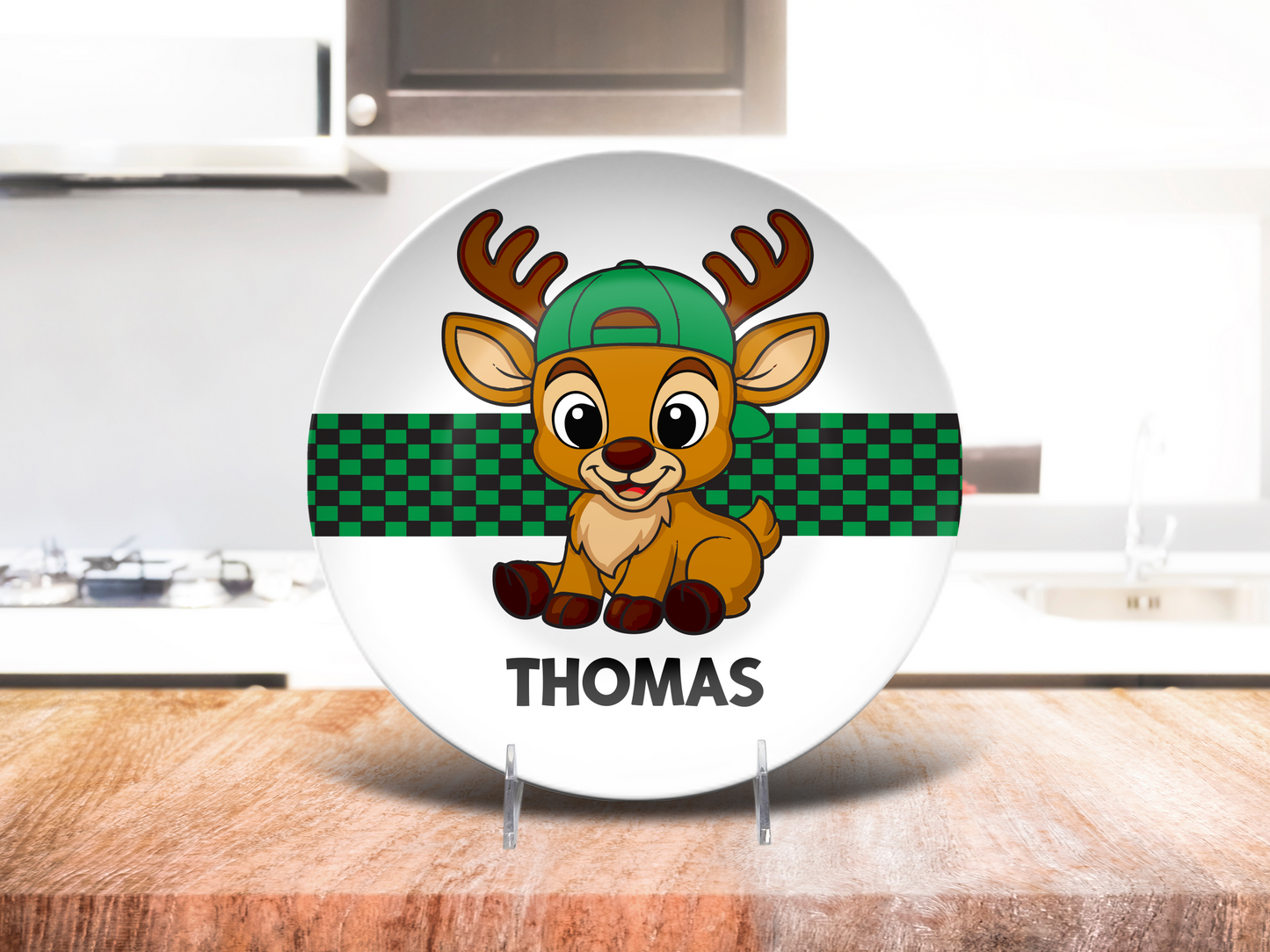 Reindeer Boy Custom Name Dinner Plate
