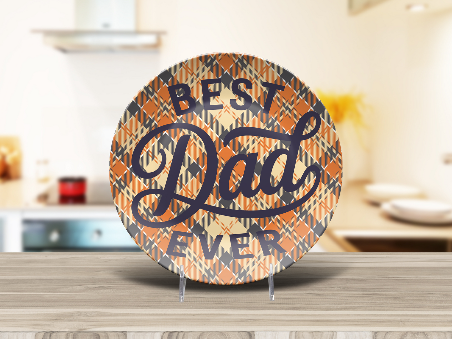 Best Dad Ever Plaid Dinner Plate