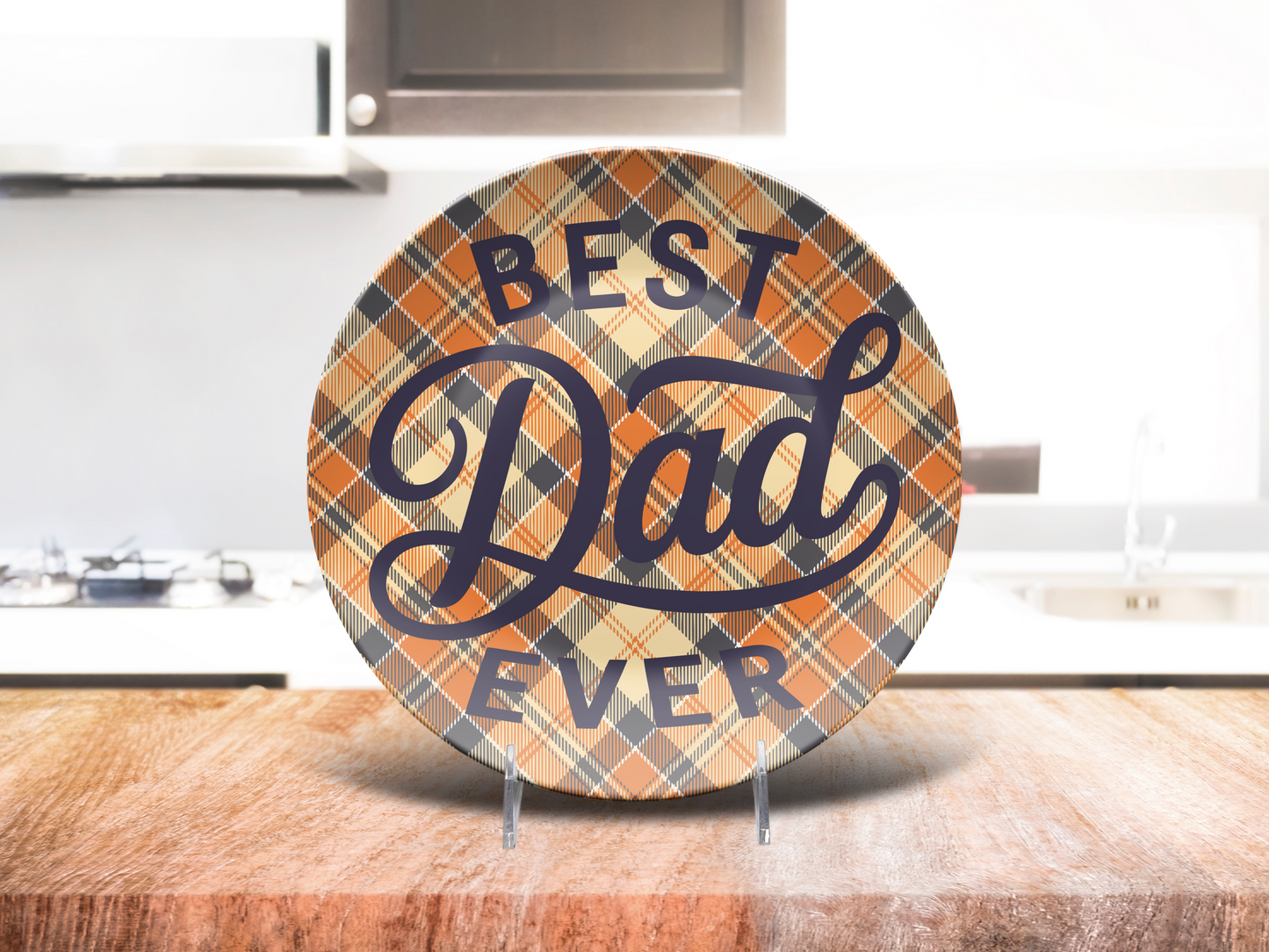 Best Dad Ever Plaid Dinner Plate