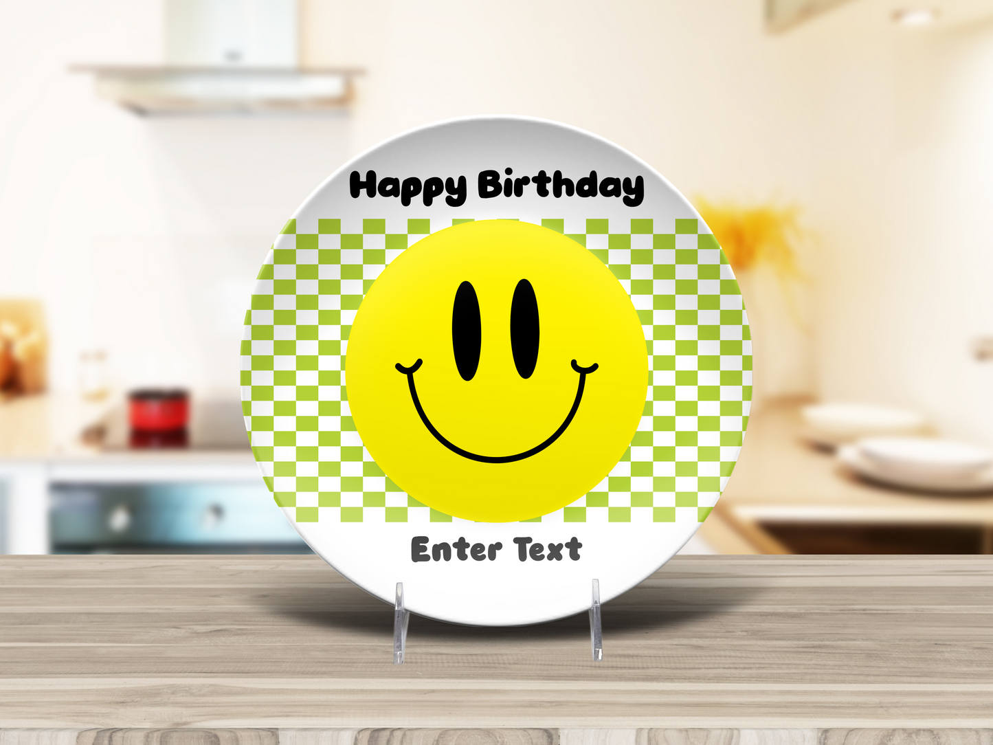 Personalized Checkered Smiley Face Plate