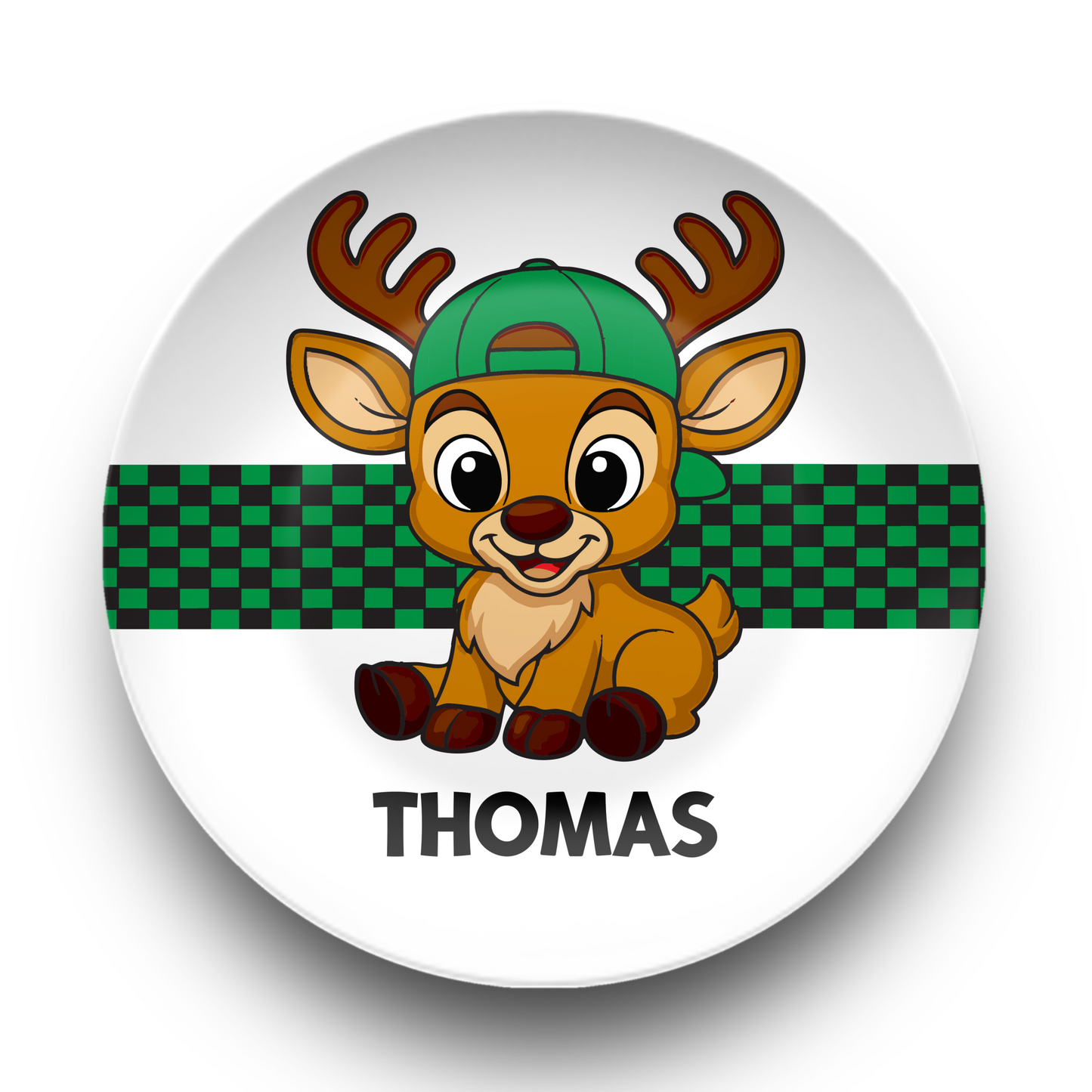 Reindeer Boy Custom Name Dinner Plate