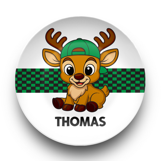Reindeer Boy Custom Name Dinner Plate