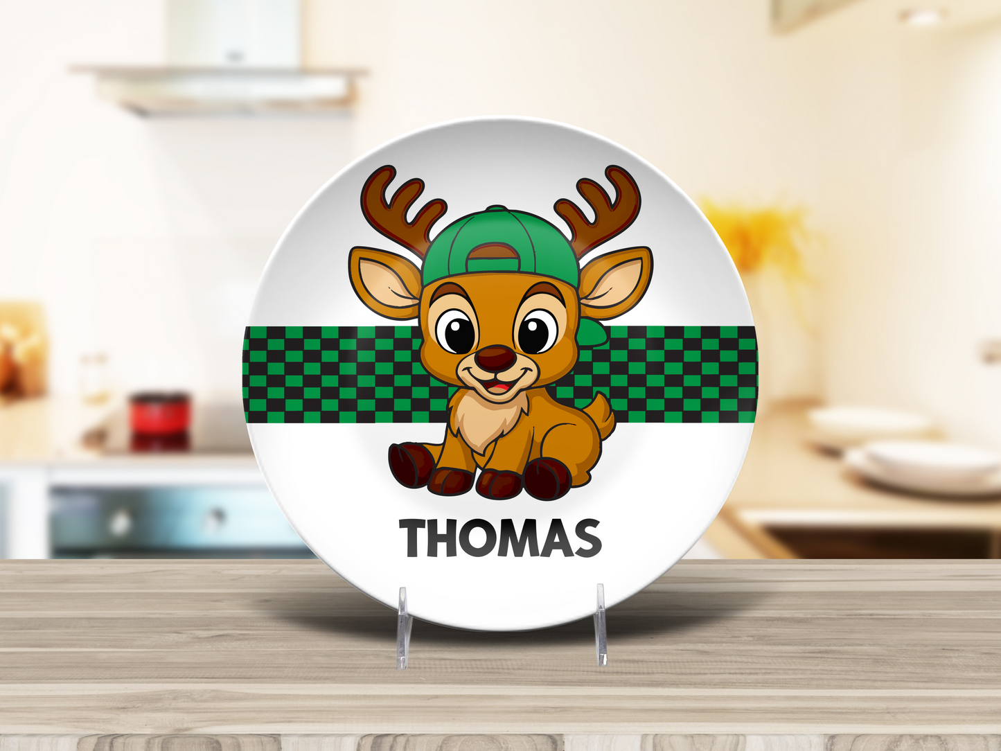Reindeer Boy Custom Name Dinner Plate