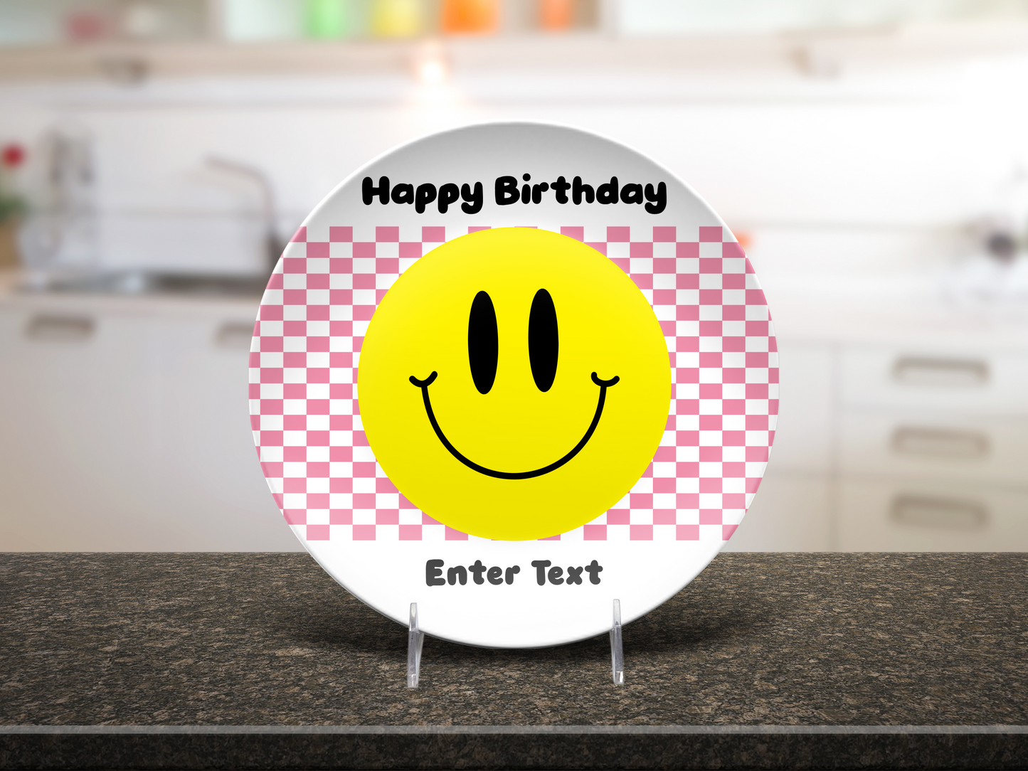 Personalized Checkered Smiley Face Plate