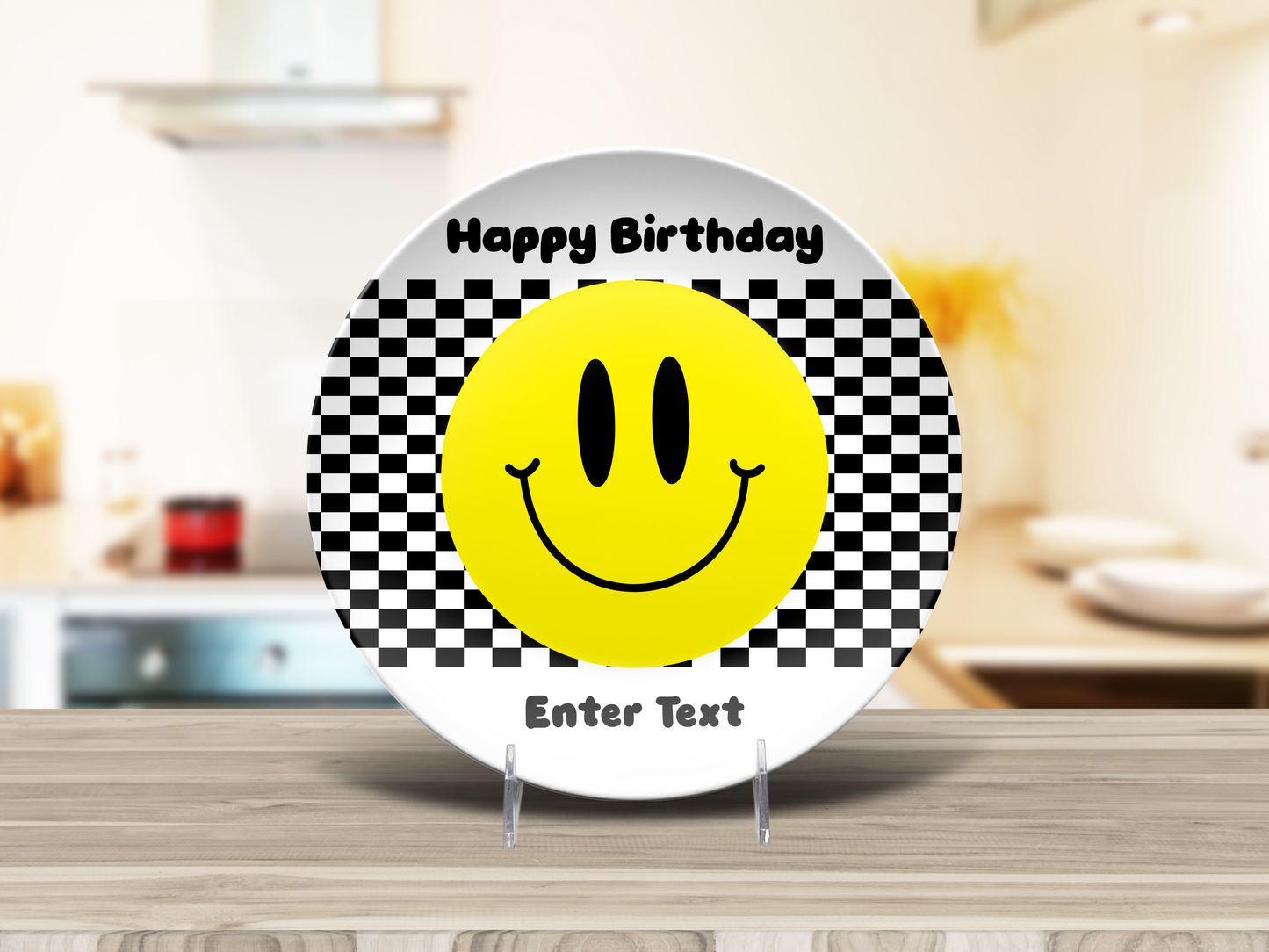 Personalized Checkered Smiley Face Plate