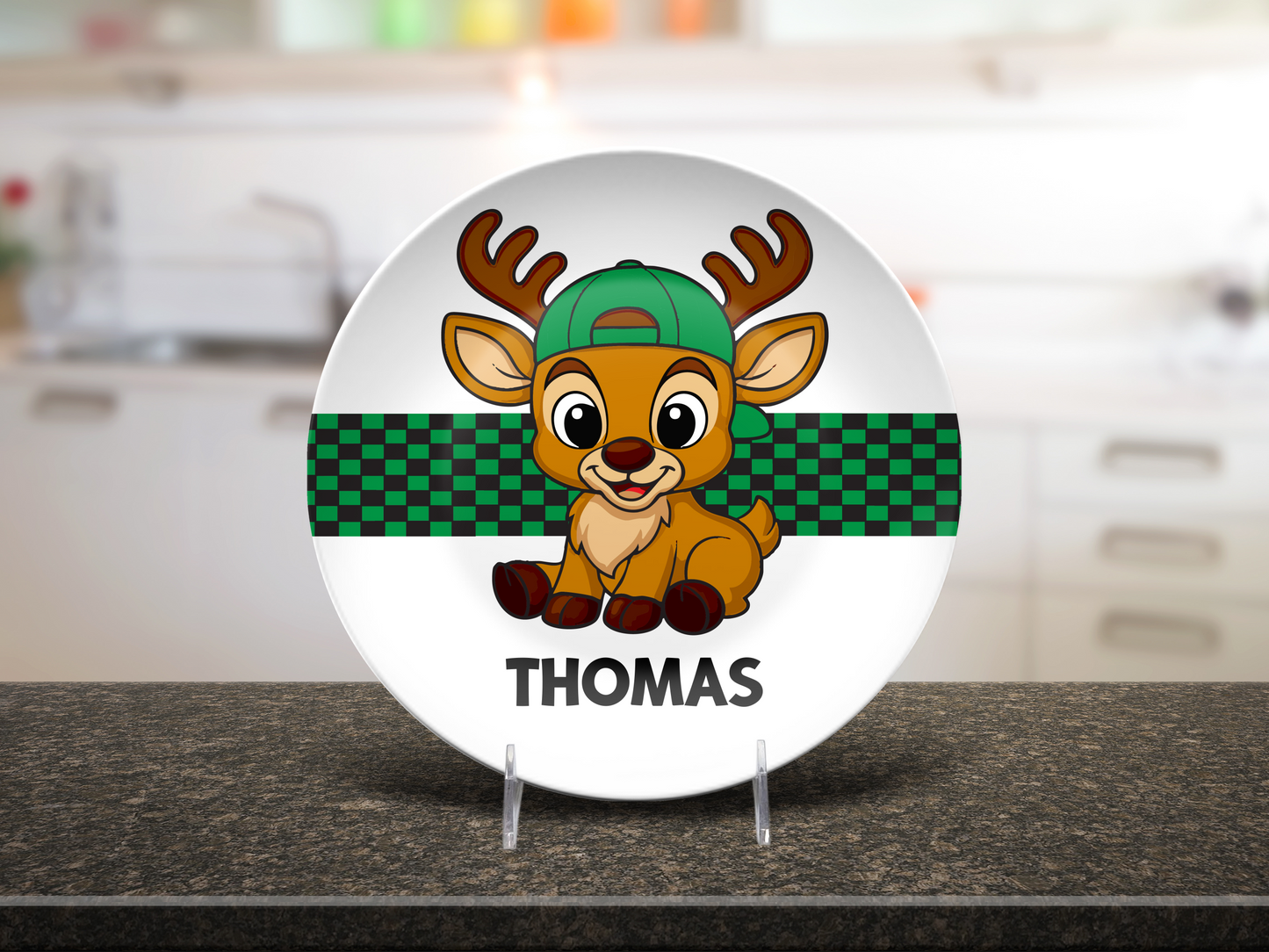 Reindeer Boy Custom Name Dinner Plate