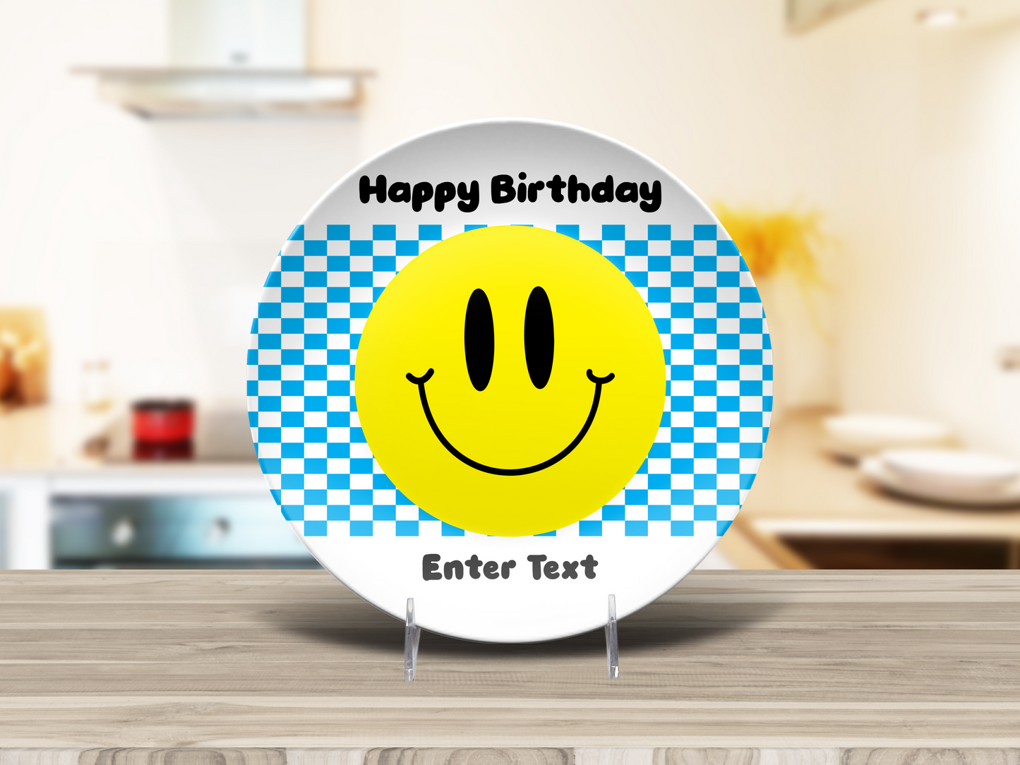 Personalized Checkered Smiley Face Plate