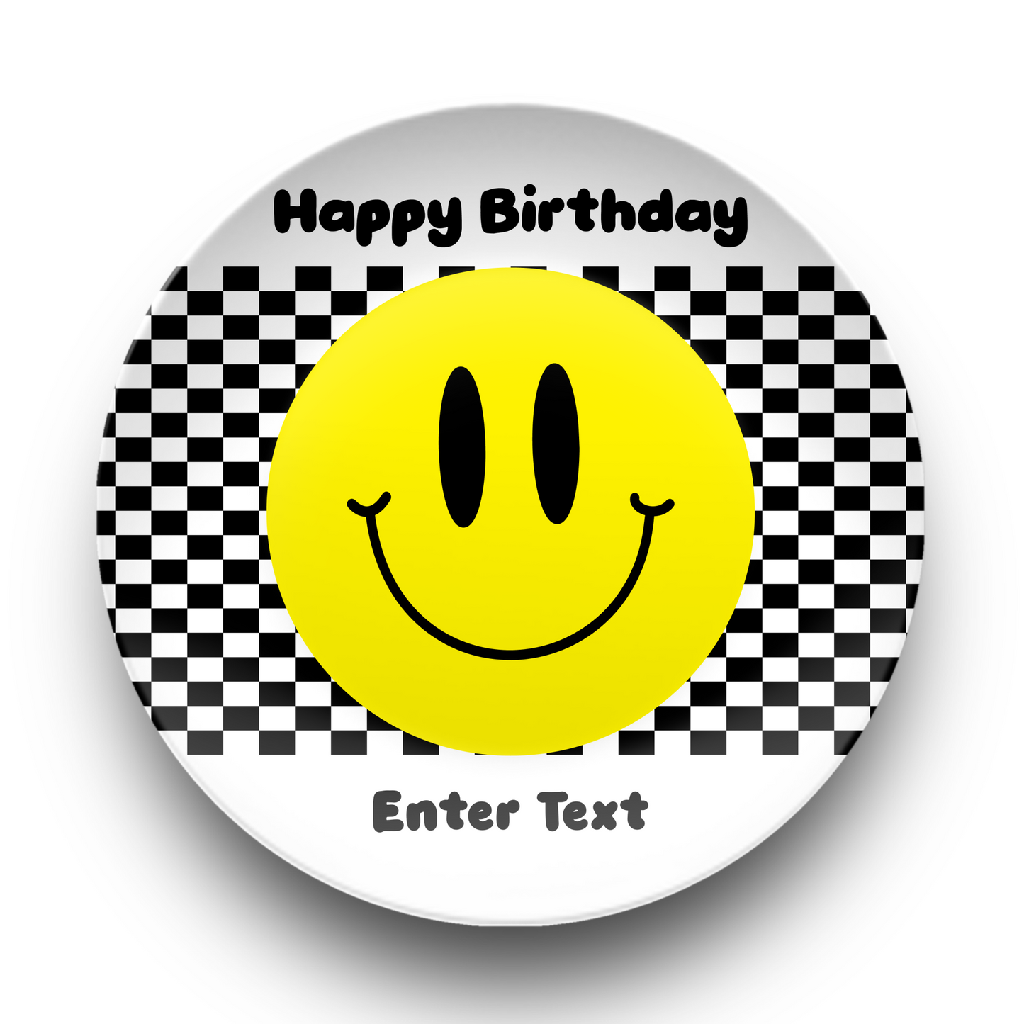 Personalized Checkered Smiley Face Plate